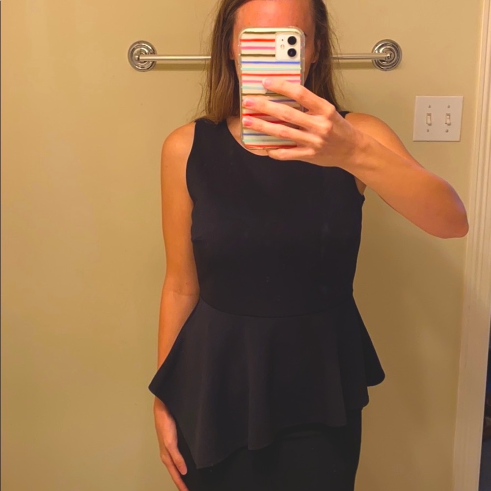 Black peplum asymmetrical blouse